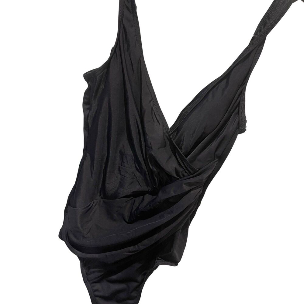 Miraclesuit Oceanus Crossover One Piece Swimsuit Size 10 Black Tummy Control